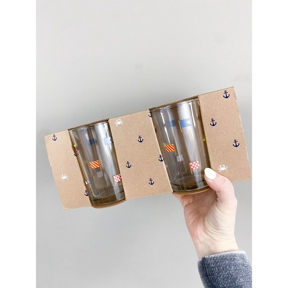Pottery Barn Dining Pottery Barn Nautical Flags Juice Glasses Set Of 4 New Coastal Summer
